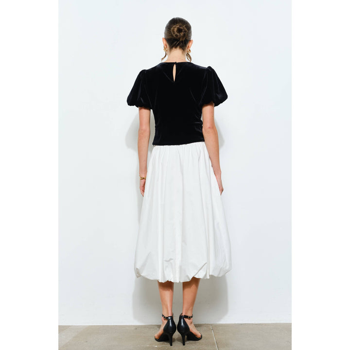 Rhinestone Bow Cutout Velvet Puff Sleeve Top