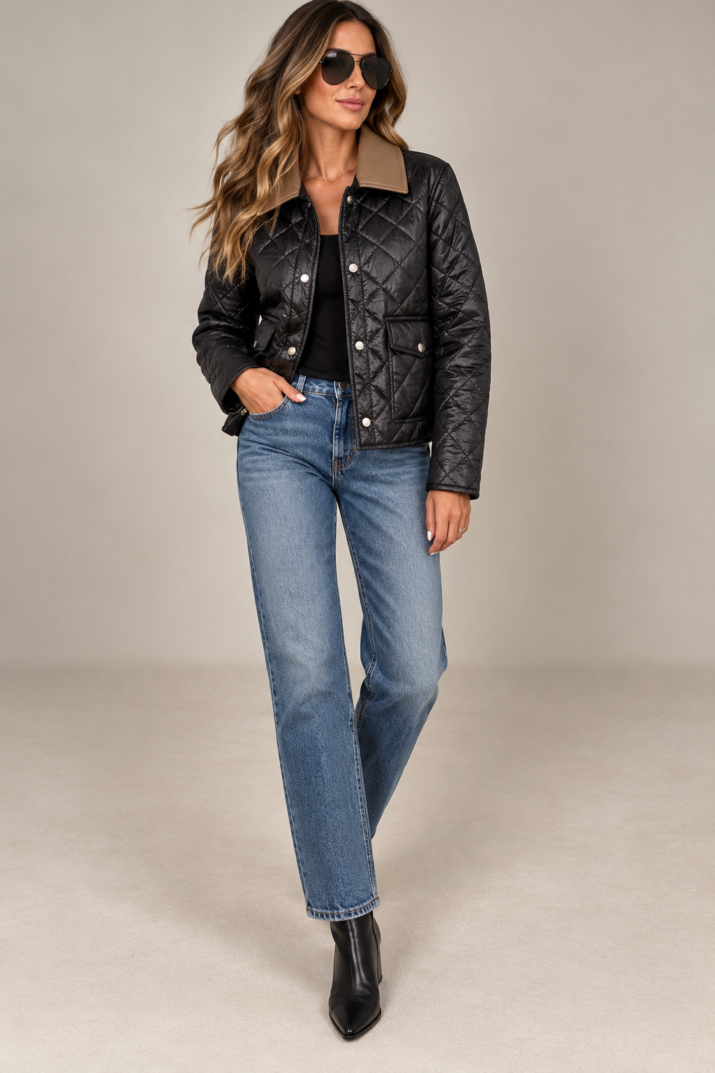 The Hunter Quilted Crop Jacket w/Lamb Trim