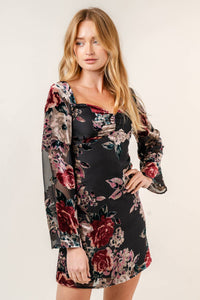 Velvet Burnout Dress w/ Bell Sleeve