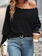 Load image into Gallery viewer, VividLux - Long Sleeves Loose Asymmetric Beaded One-Shoulder T-Shirts Tops