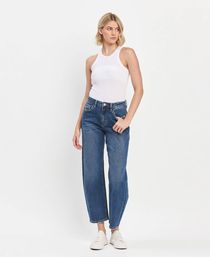 High Rise Ankle Barrel Jeans