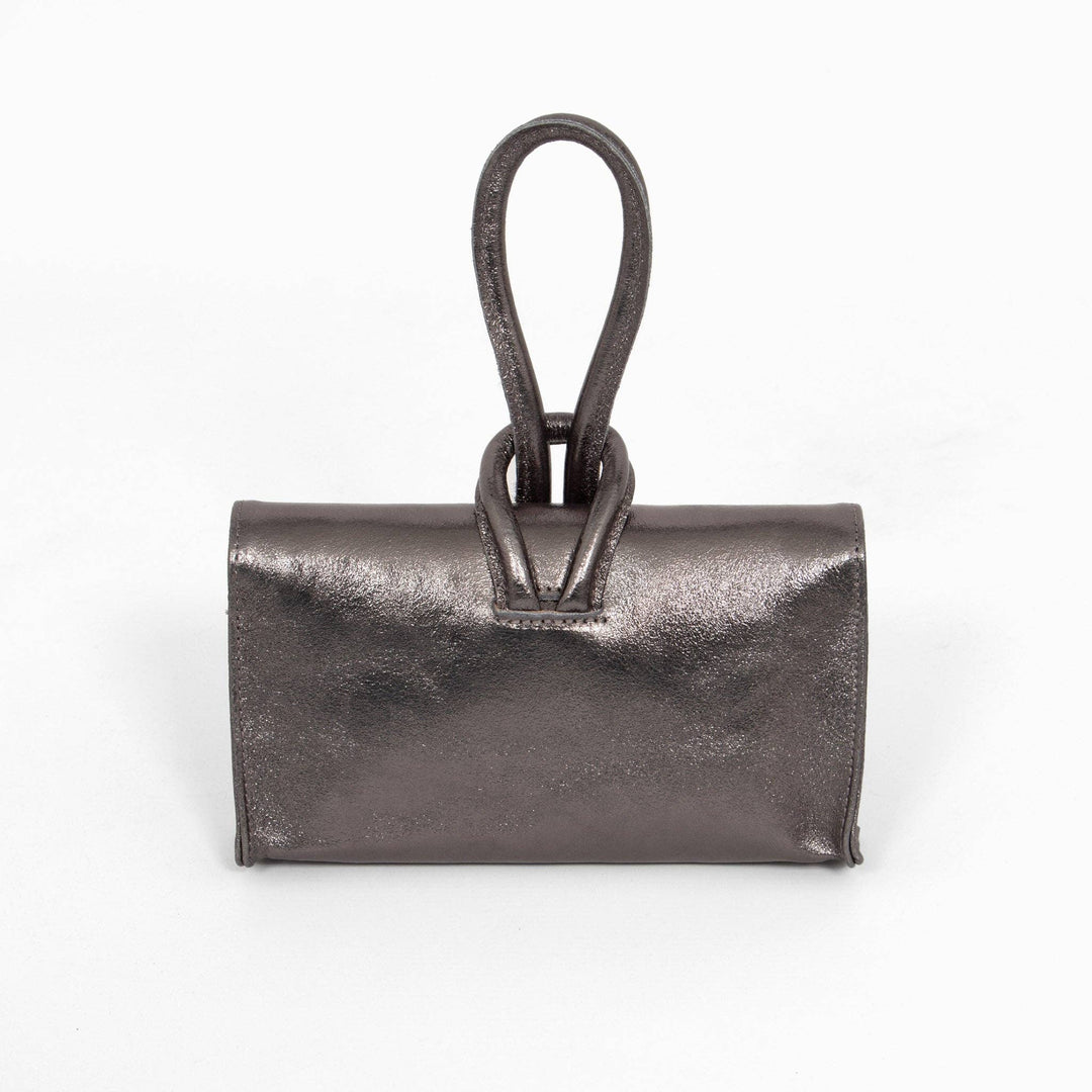 Trixie Italian Leather Wristlet Clutch Bag Gun Metal