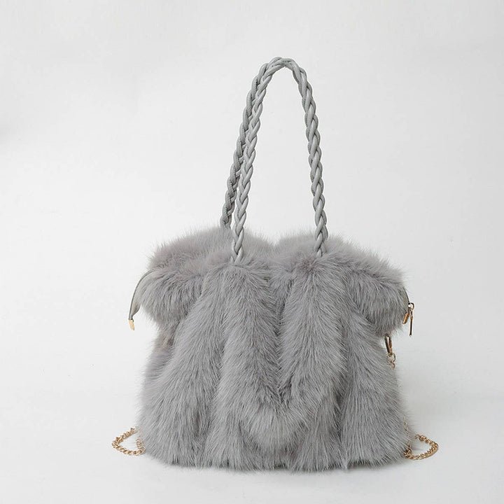 ACCITY - WINTER FASHION PLEATED FAUX FOX FUR PLUSH BAG_CWAB3921