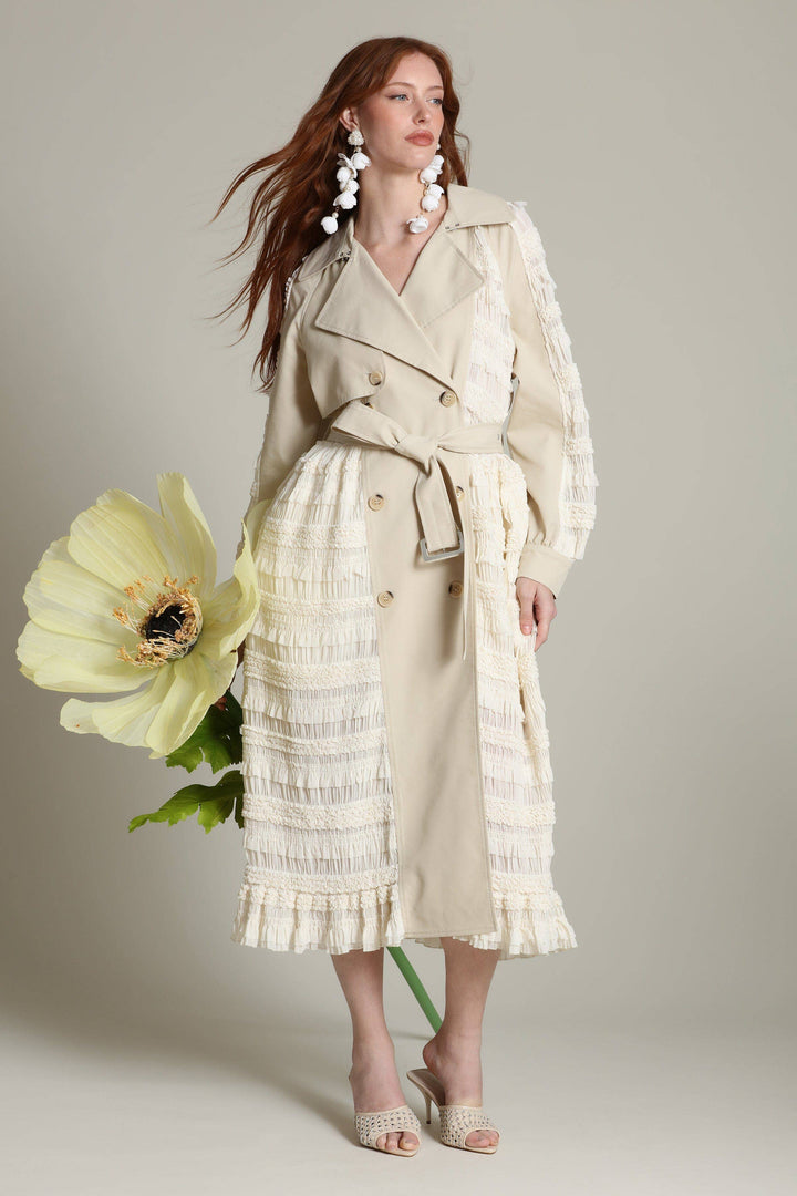 Mixed Media Chiffon Trench Coat