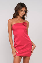 Load image into Gallery viewer, Satin Strapless Dress with Rose Detail
