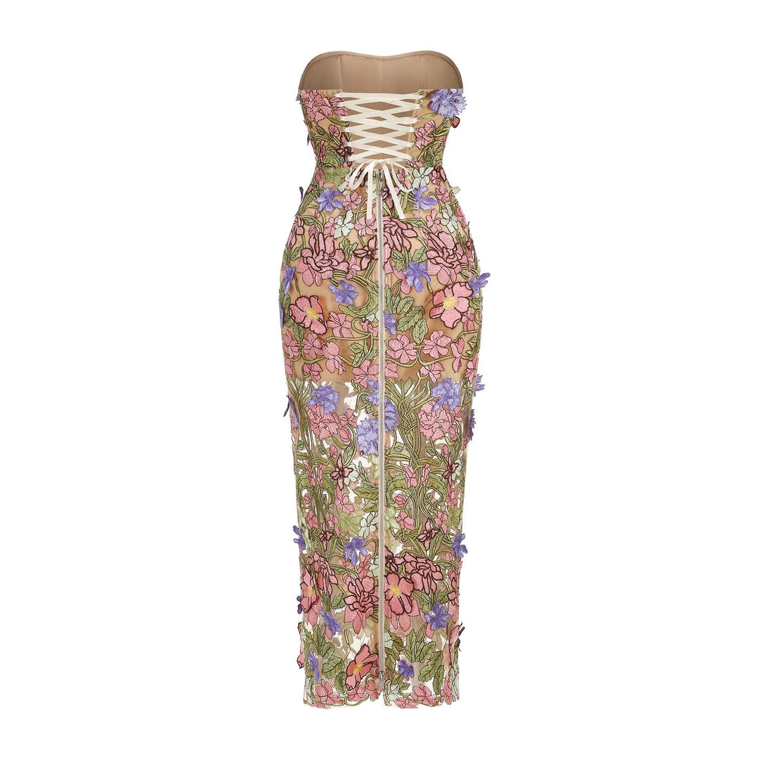 Floral Embroidered Strapless Dress