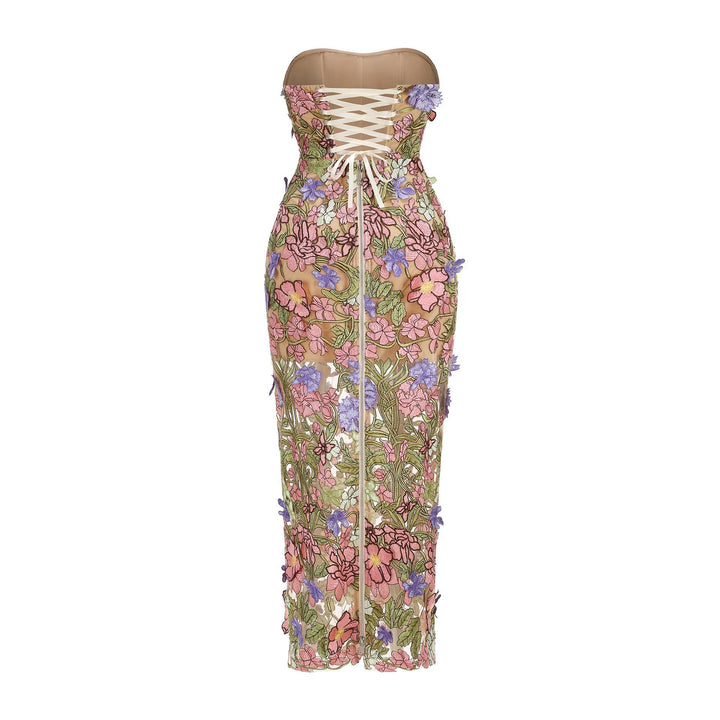 Floral Embroidered Strapless Dress