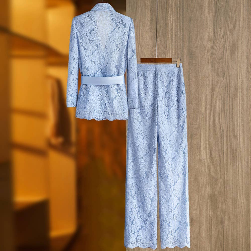 Lace Suit with Tie Belt