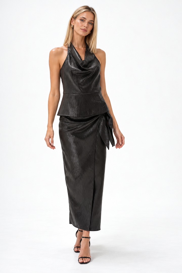 Vega Faux Leather Wrap Skirt