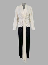 Load image into Gallery viewer, OceanusSwim - Long Sleeves Loose Contrast Color V-Neck Evening Dresses Maxi Dresses