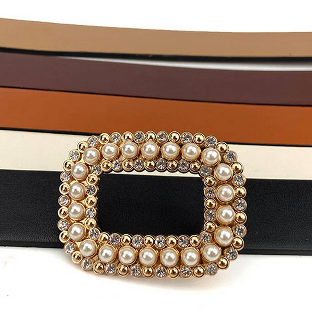 ACCITY - WOMEN ROUND DIAMOND PEARL BUCKLE BELT FOR JEANS_CWABE0130