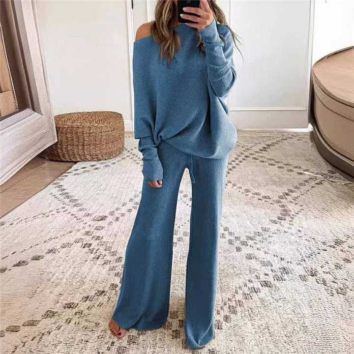 OceanusSwim - Solid Color Round Neck Long Sleeve Long Pants Knit Set