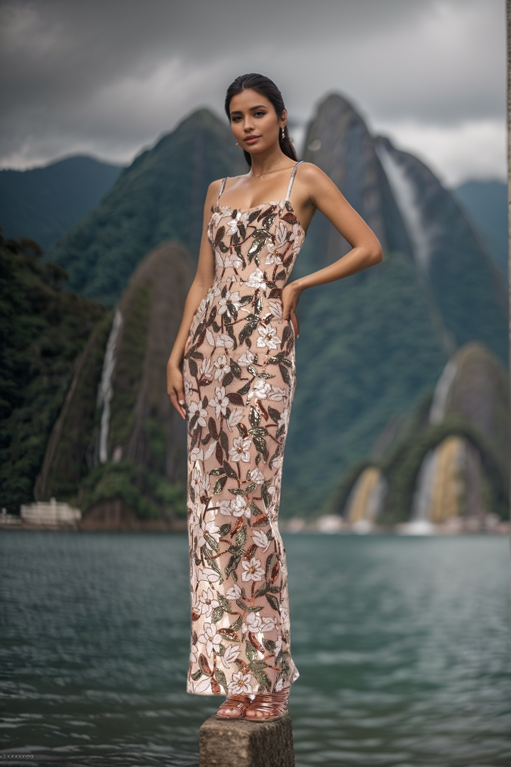 Sequined Embroidered Party Dress
