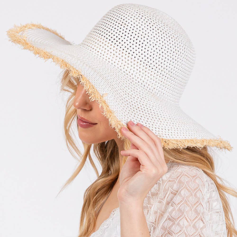 Frayed Edge Floppy Straw Sun Hat