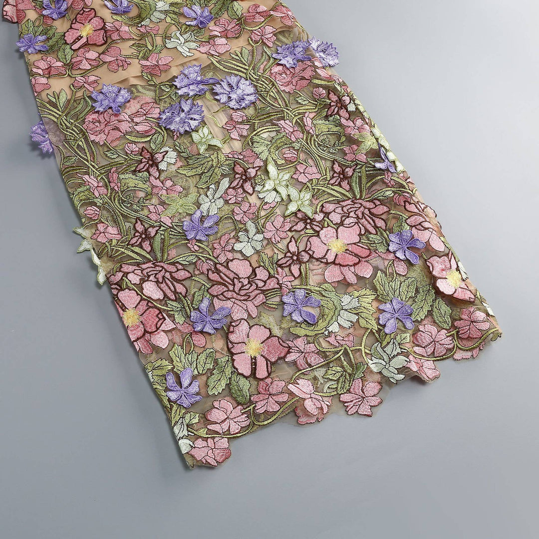 Floral Embroidered Strapless Dress