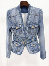 Load image into Gallery viewer, Belted Washed Denim Blazer