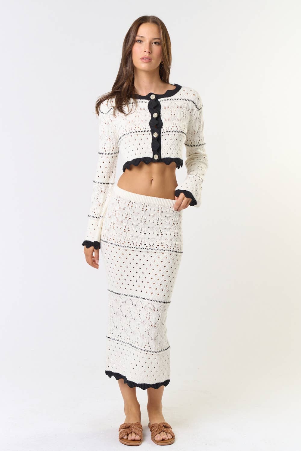CROCHET SWEATER TOP W/ MIDI SKIRT SET