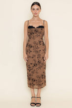 Load image into Gallery viewer, LACE BURN OUT VELVET FLORAL MESH MIDI DRESS