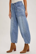 Load image into Gallery viewer, Denim Mid-Waist Drawstring Barrel Jeans
