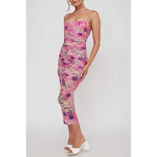 FLORAL PRINT MESH DRESS