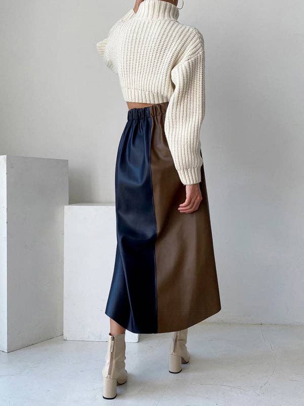 OceanusSwim - A-Line High Waisted Asymmetric Contrast Color Split-Front Skirts Bottoms