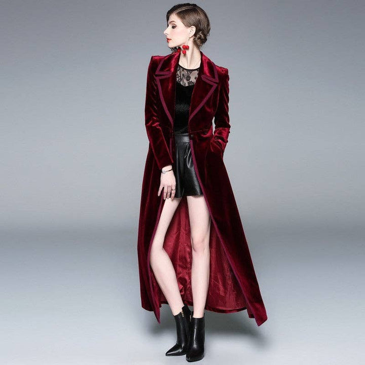 OceanusSwim - Long Velvet Coat In Solid Color