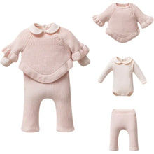 Load image into Gallery viewer, Nipperland - 3-Pc Knit Baby Girl Set (Sweater + Bodysuit + Pant) Pink