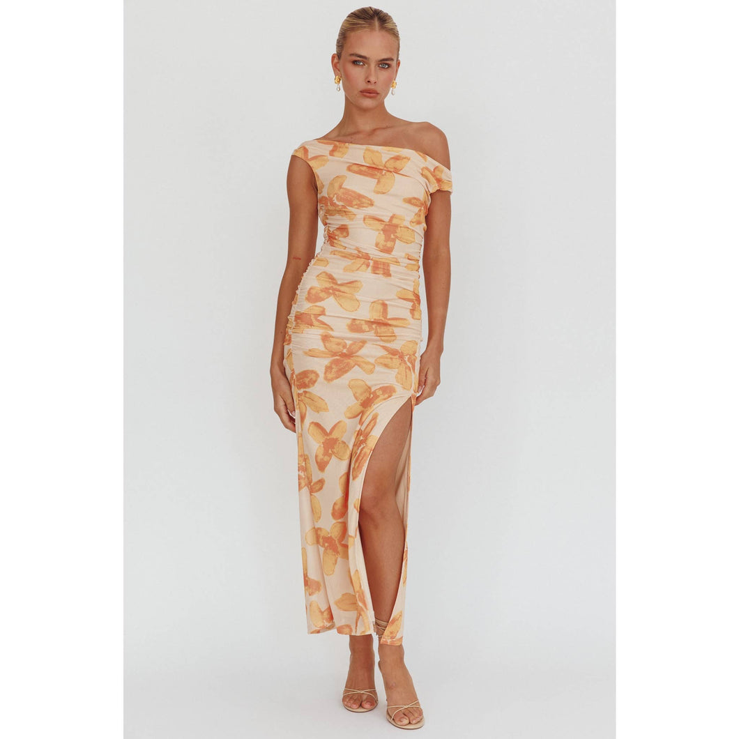 OFF SHOULDER MESH MAXI DRESS