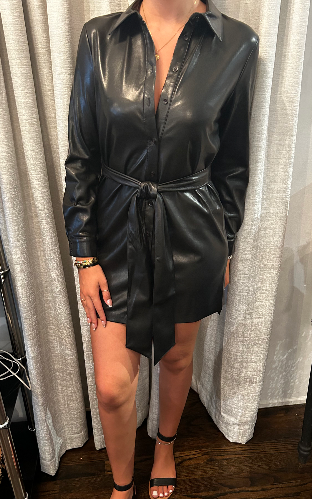 Cassidy Vegan Leather Shirt Dress In Black