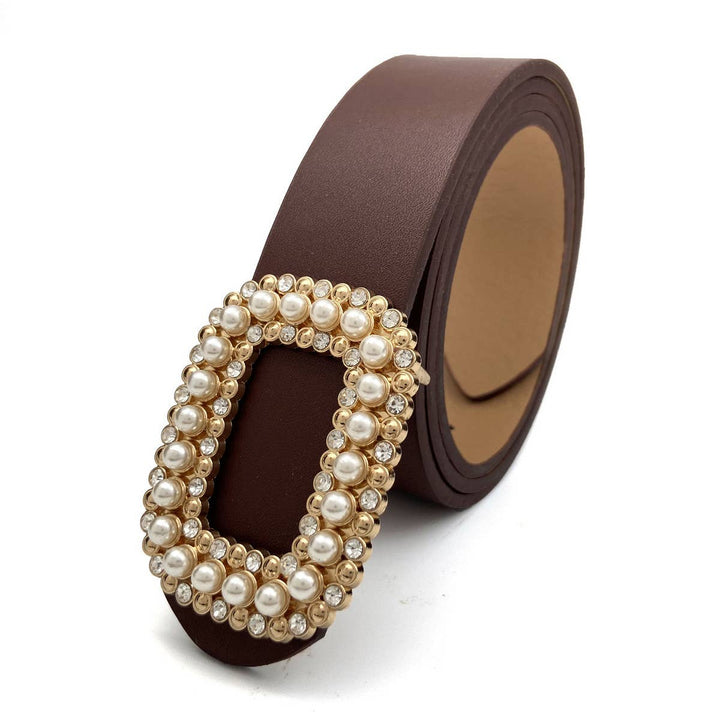 ACCITY - WOMEN ROUND DIAMOND PEARL BUCKLE BELT FOR JEANS_CWABE0130