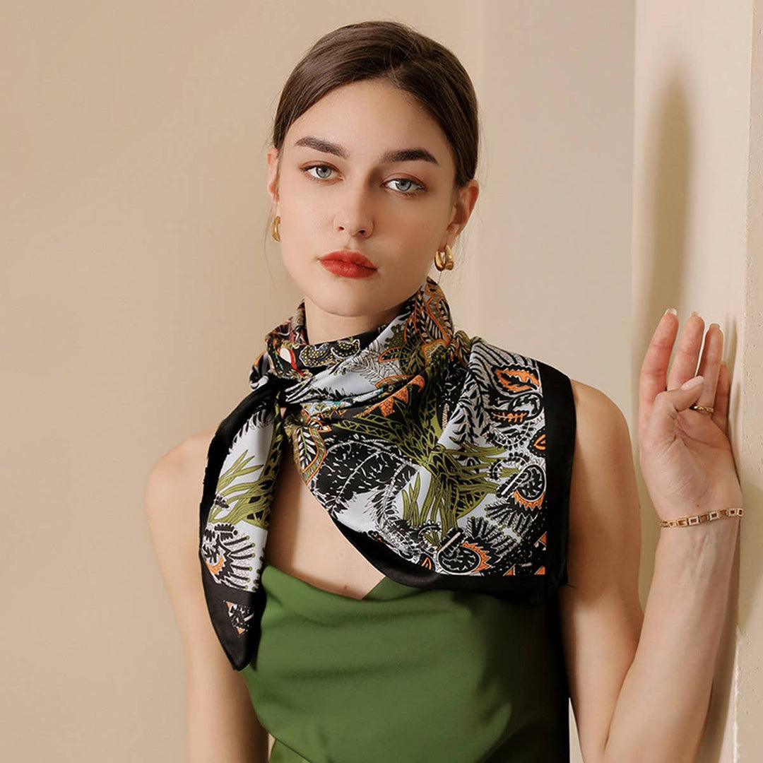 ACCITY - Vintage French Print Scarf – 90cm Silk Feel Square_CWASC0172
