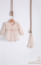 Load image into Gallery viewer, Nipperland - Knit Baby Dress with Lace Accents &amp; Matching Knitted Socks