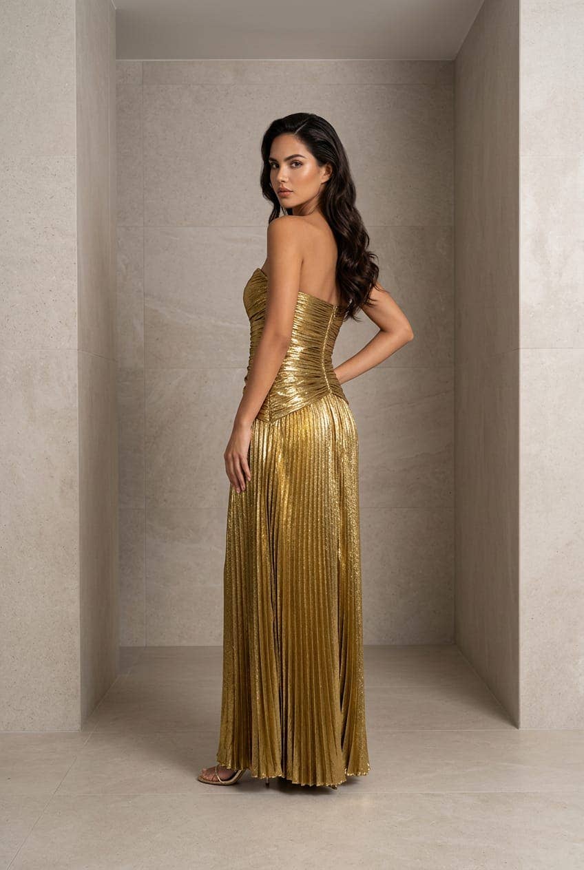 Minuet - 3771-4 Strapless Sweetheart Neckline Pleated Maxi Dress