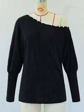 Load image into Gallery viewer, VividLux - Long Sleeves Loose Asymmetric Beaded One-Shoulder T-Shirts Tops