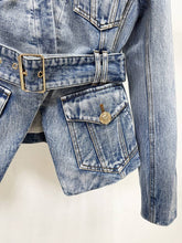 Load image into Gallery viewer, Belted Washed Denim Blazer