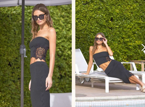 Crochet Ribbed Tube Top Midi Skirt Set