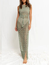 Load image into Gallery viewer, Cut-Out Lace-Up Fringed Beach Maxi Dress