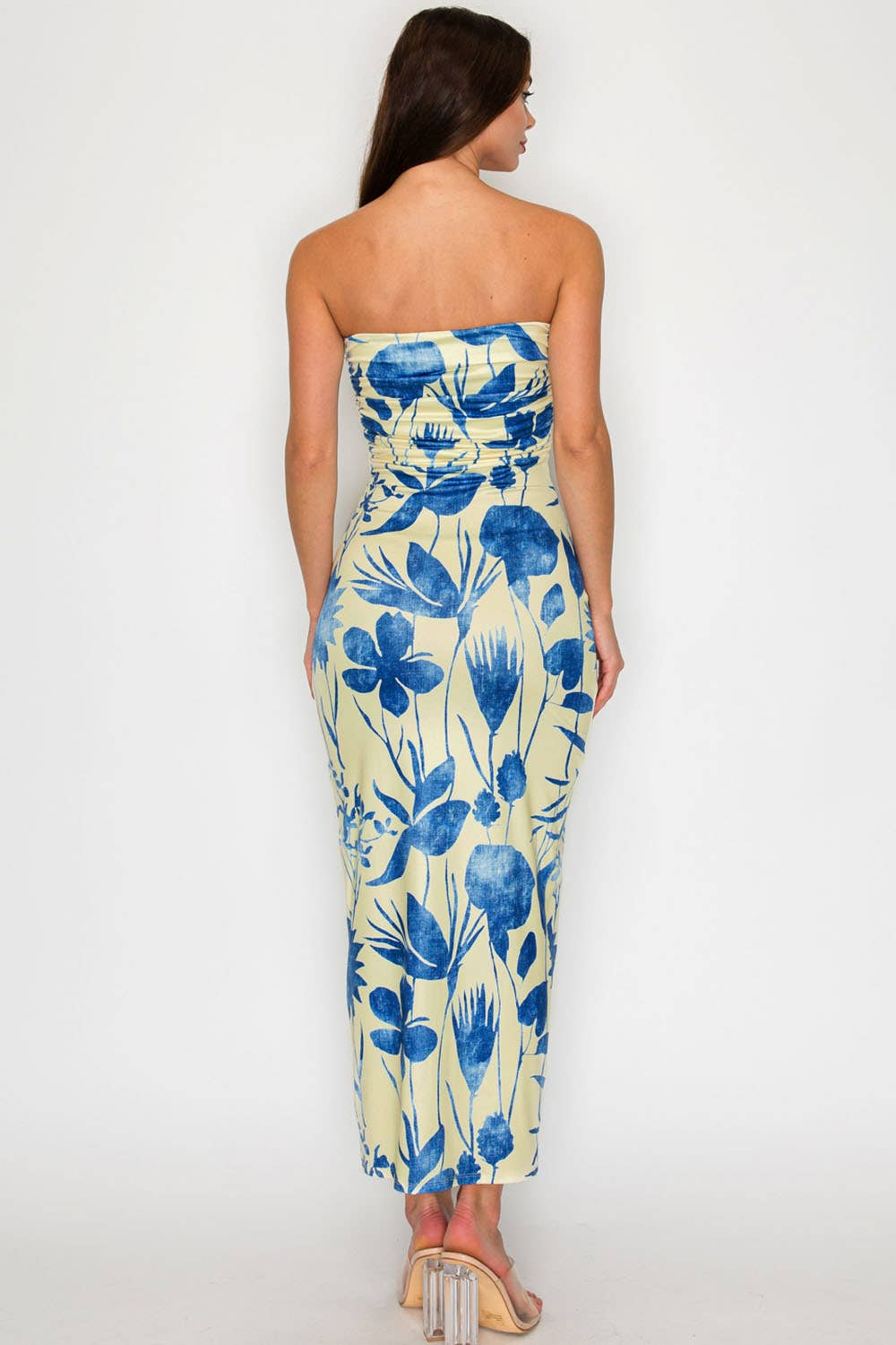 Deep V Ruched Floral Dress