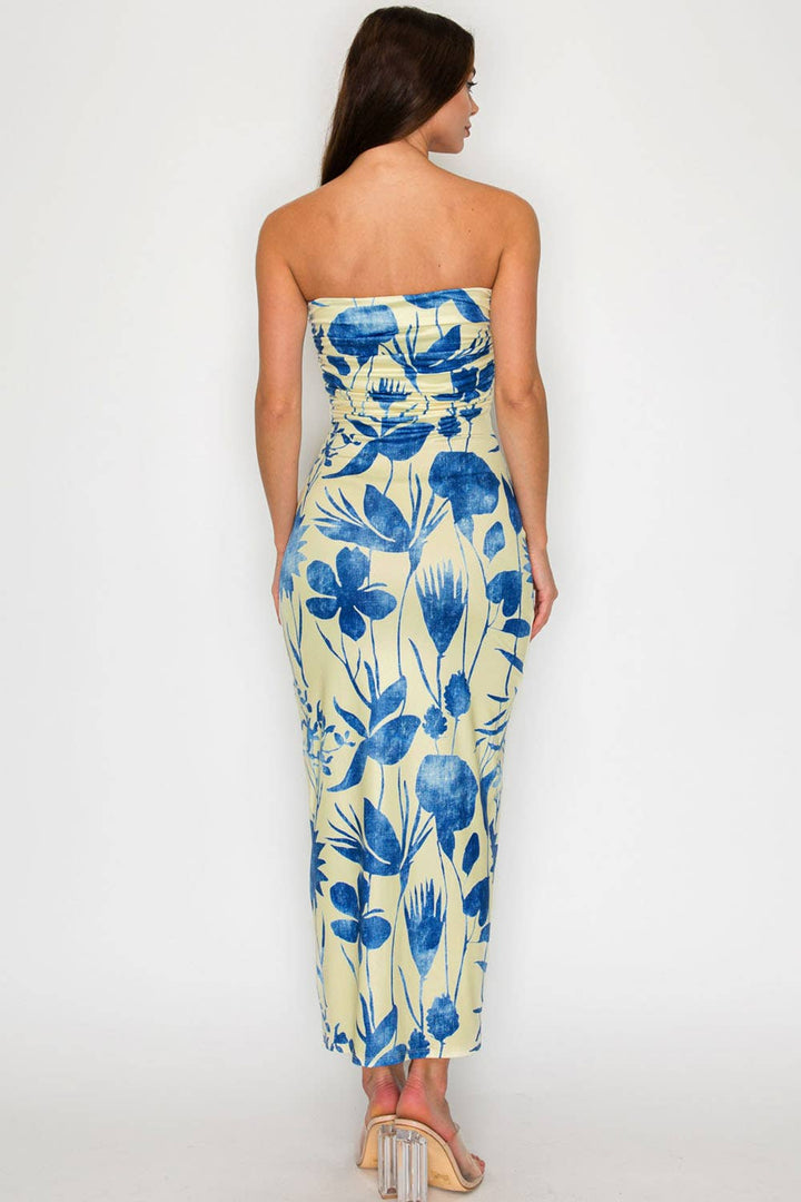 Deep V Ruched Floral Dress