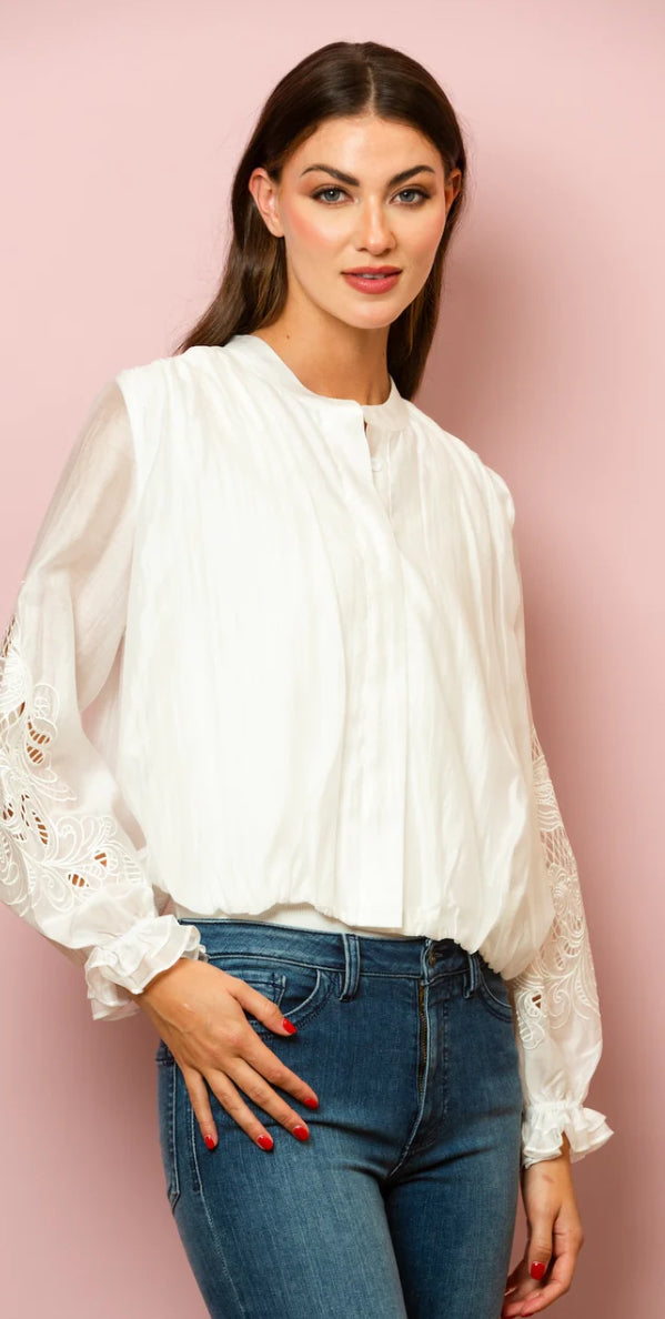 Dana Silk Cotton Embroidered Sleeve Blouse