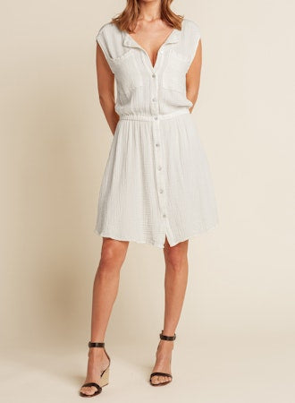Gauze Dress-Blue & Taupe Stripe
