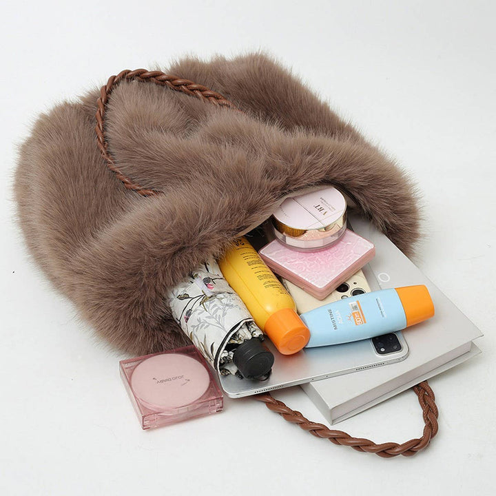 ACCITY - WINTER FASHION PLEATED FAUX FOX FUR PLUSH BAG_CWAB3921