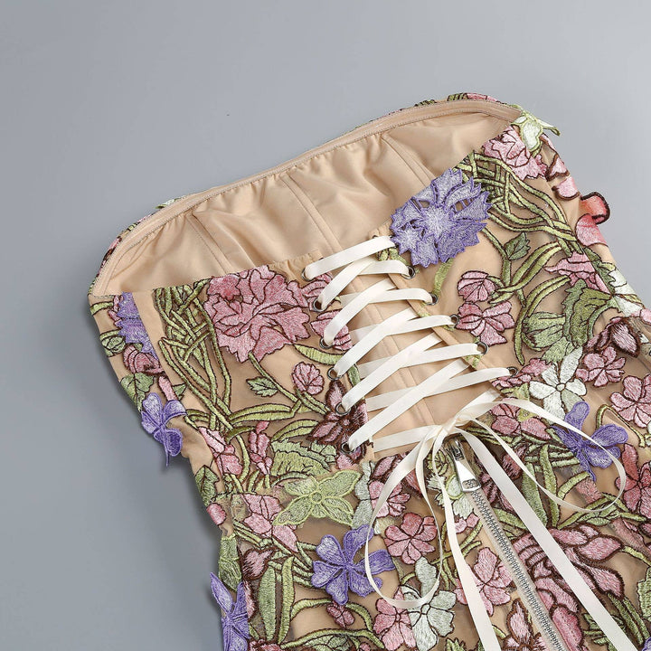 Floral Embroidered Strapless Dress