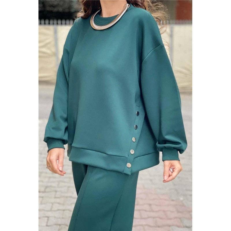 OceanusSwim - Solid Color Crewneck Long Sleeve Sweatshirt And Sport Pants Two Pieces Suit