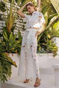 Lace Sleeve Button Blouse