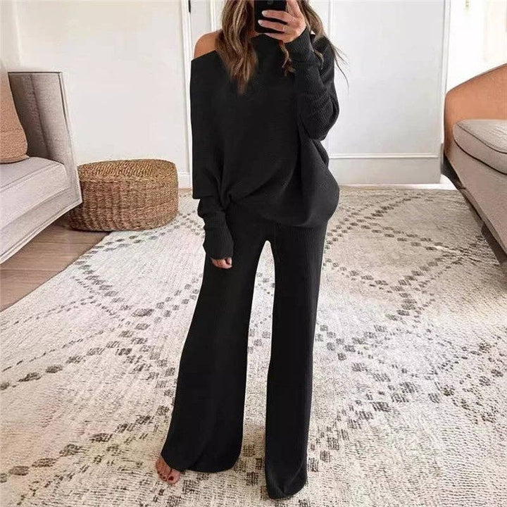 OceanusSwim - Solid Color Round Neck Long Sleeve Long Pants Knit Set