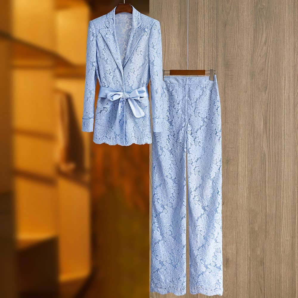Lace Suit with Tie Belt