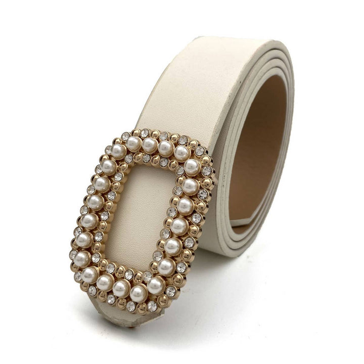 ACCITY - WOMEN ROUND DIAMOND PEARL BUCKLE BELT FOR JEANS_CWABE0130