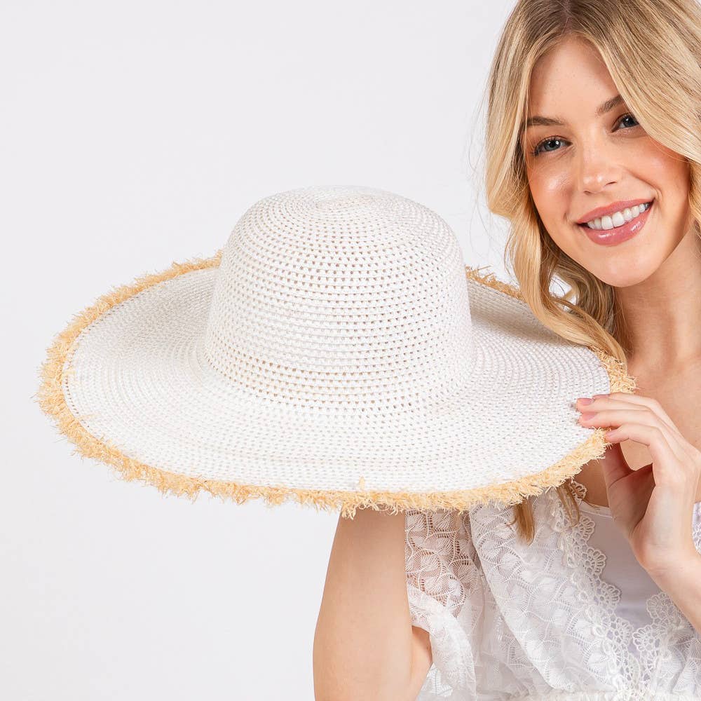 Frayed Edge Floppy Straw Sun Hat