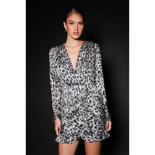 Load image into Gallery viewer, Leopard Lurex  Ruffle Wrap Mini Dress